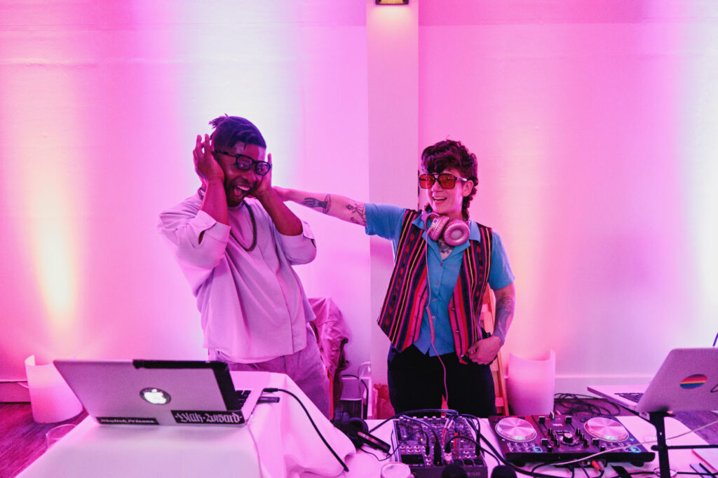 queer DJs at wedding reception