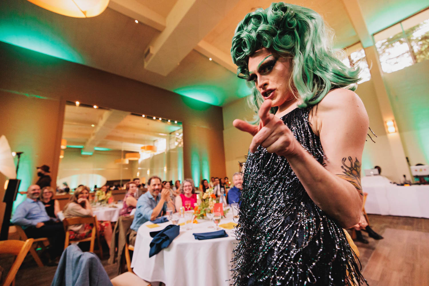 drag queen performing at wedding reception