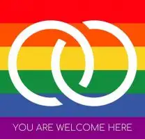 rainbow pride you are welcome here badge design