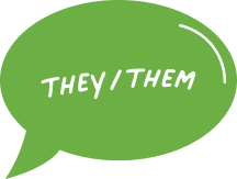 green speech bubble icon with "they/them" text