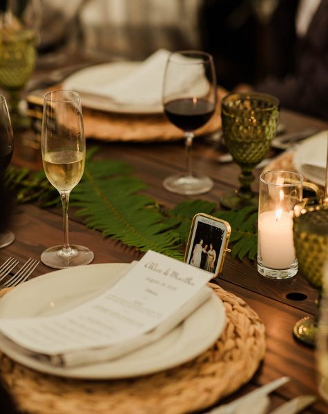 tablescape layout with green and botanical details