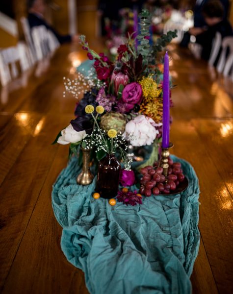 floral and purple centerpiece design for wedding in Seattle